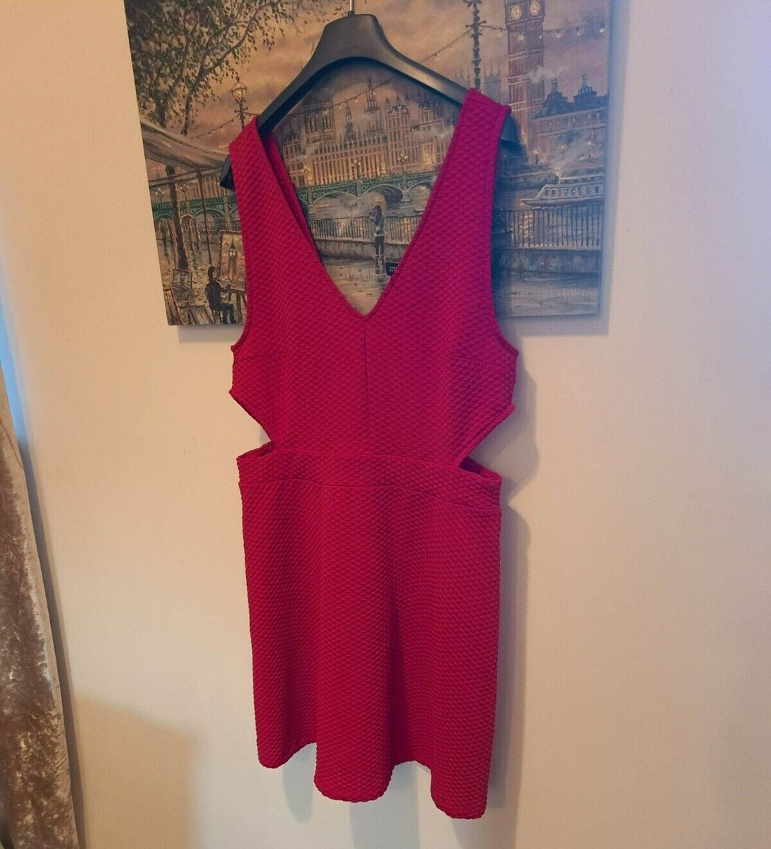 red dress size 12, H and m dress, Slit dress, work dress, zip dres