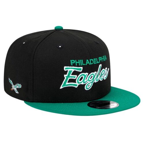 New Era Philadelphia Eagles Historic Script 9FIFTY Green & Black Adjustable Hat - Picture 1 of 5