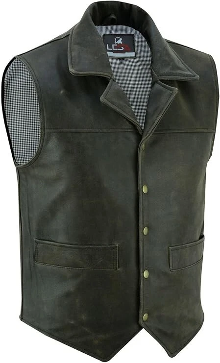 Handcrafted Distressed Black Leather Vest for Men – Classic V-Neck Design