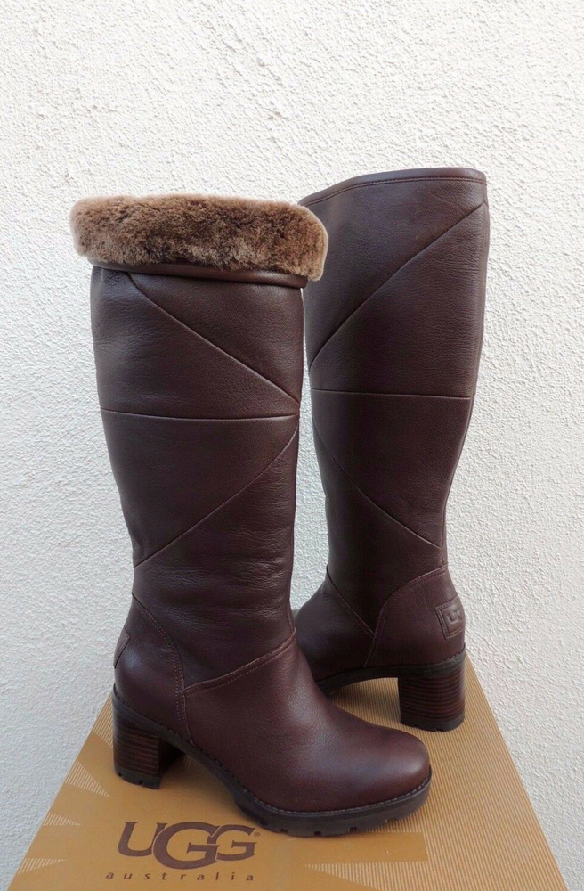 UGG AVERY STOUT BROWN WATER-RESISTANT LEATHER SHEEPSKIN BOOTS, US 6/ EUR 37 ~NEW