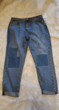Universal Thread Womens Boyfriend Cropped Jeans Blue Front Patches 6/28R New