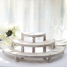 3 Whitewashed 3 Tier Wooden CUPCAKE STANDS Semicircle Dessert Pedestals Events