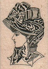 Lady In Bonnet 1 1/2 x 2" Rubber Stamp, Lady Stamp, Victorian Woman Stamp