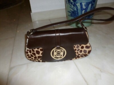 Escada Handtasche Fell im Leo-Print kombiniert mit braunem Leder-Escada Schnalle