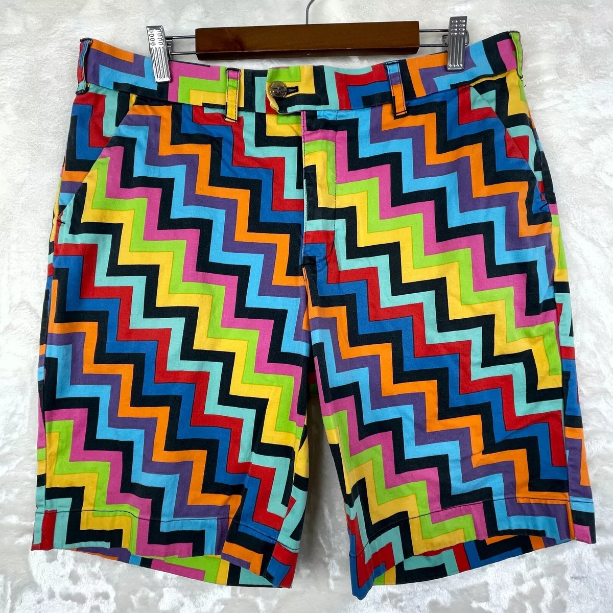 Loudmouth Golf Shorts Mens 36 Colorful Zig Zag Chino Cotton