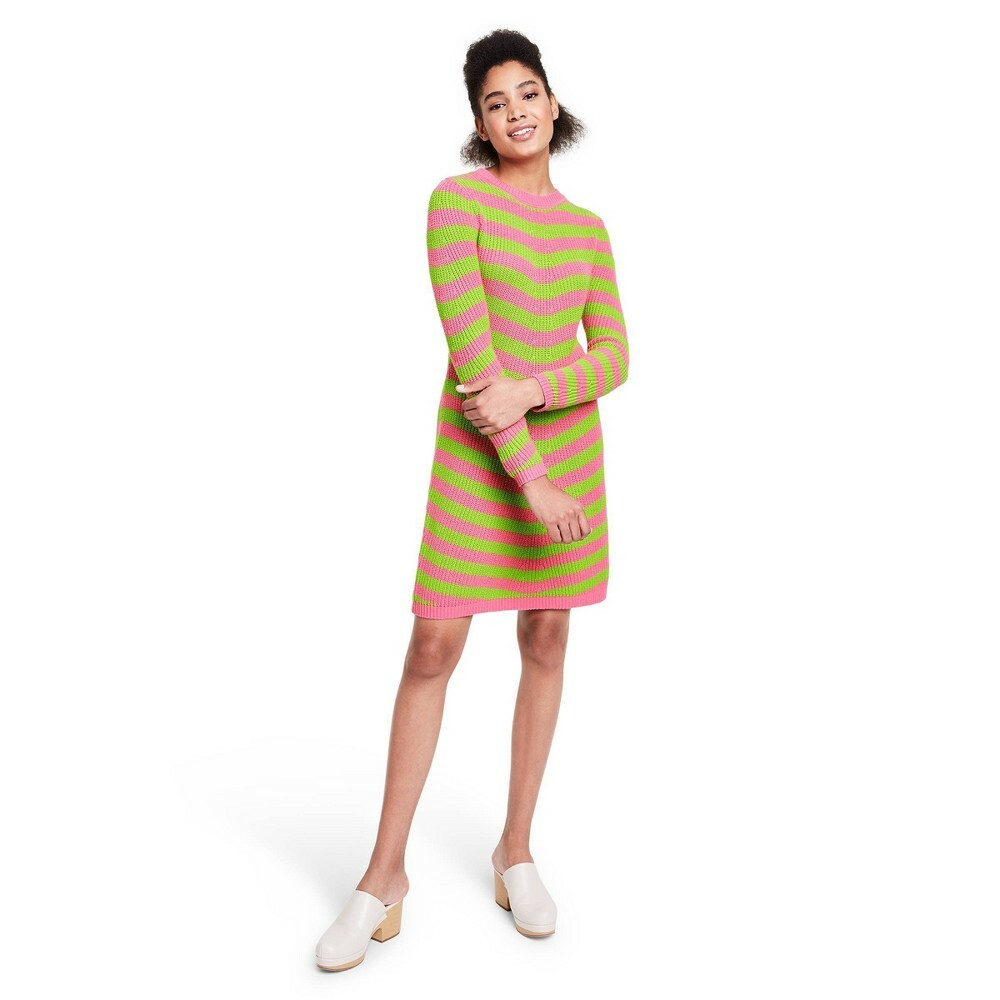 Women's Striped Long Sleeve Sweater Dress Victor Glemaud x Target  Pink/Green XXS