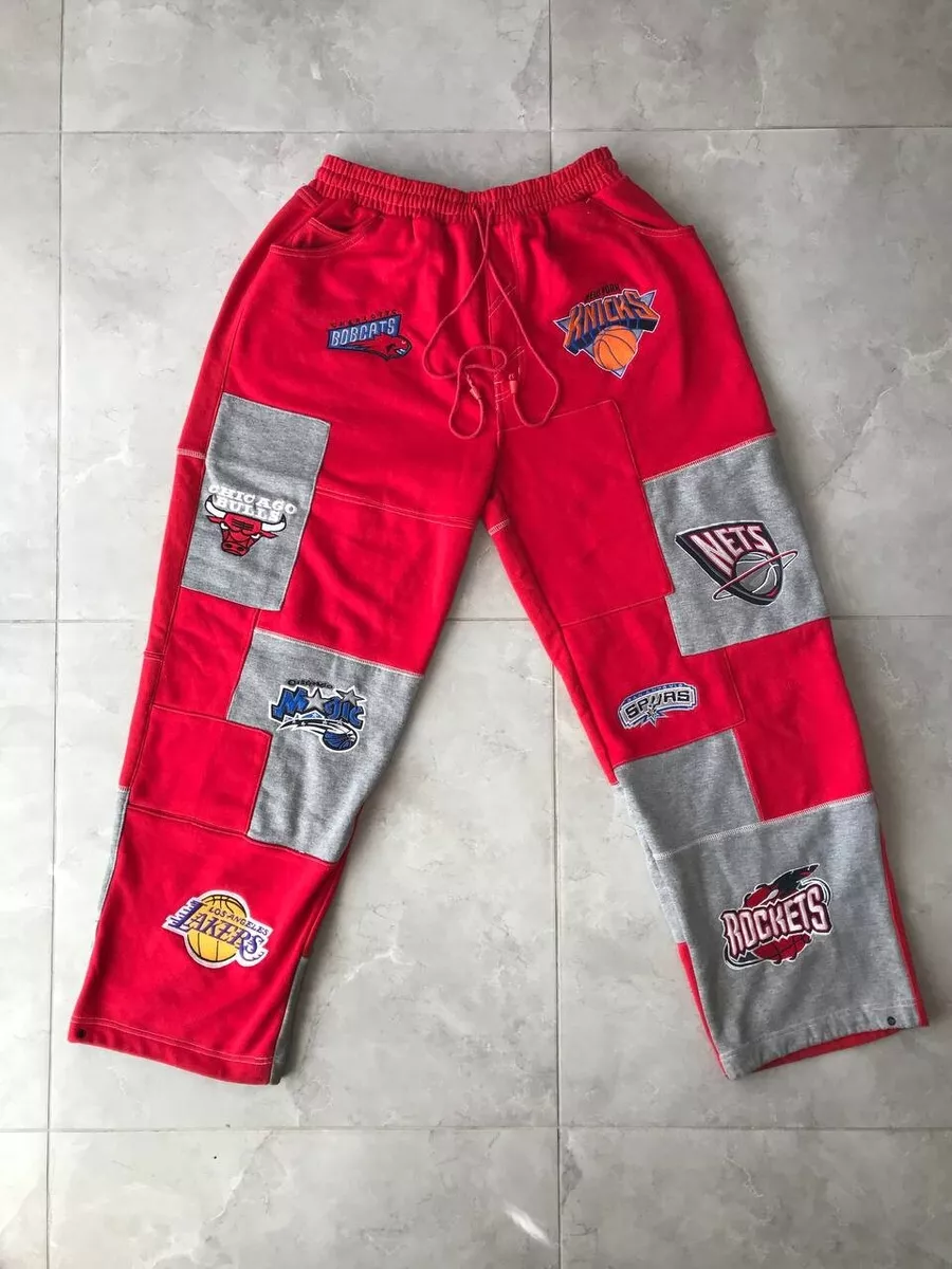 NBA RETRO 90s RED COTTON VINTAGE PANTS LOGO TEAMS UNK LAKERS BULLS