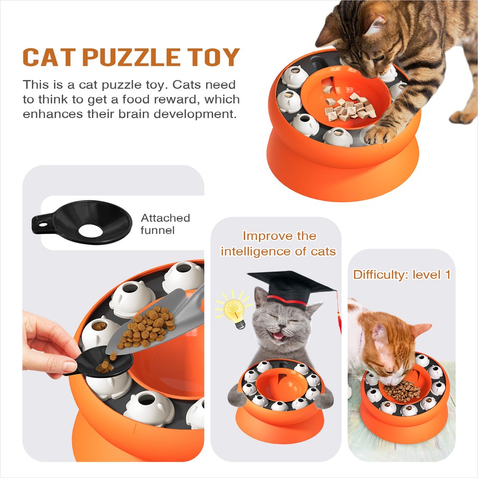 Rotating Cat Slow Feeder Raised Cat Dog Food Bowls with Stand Cat