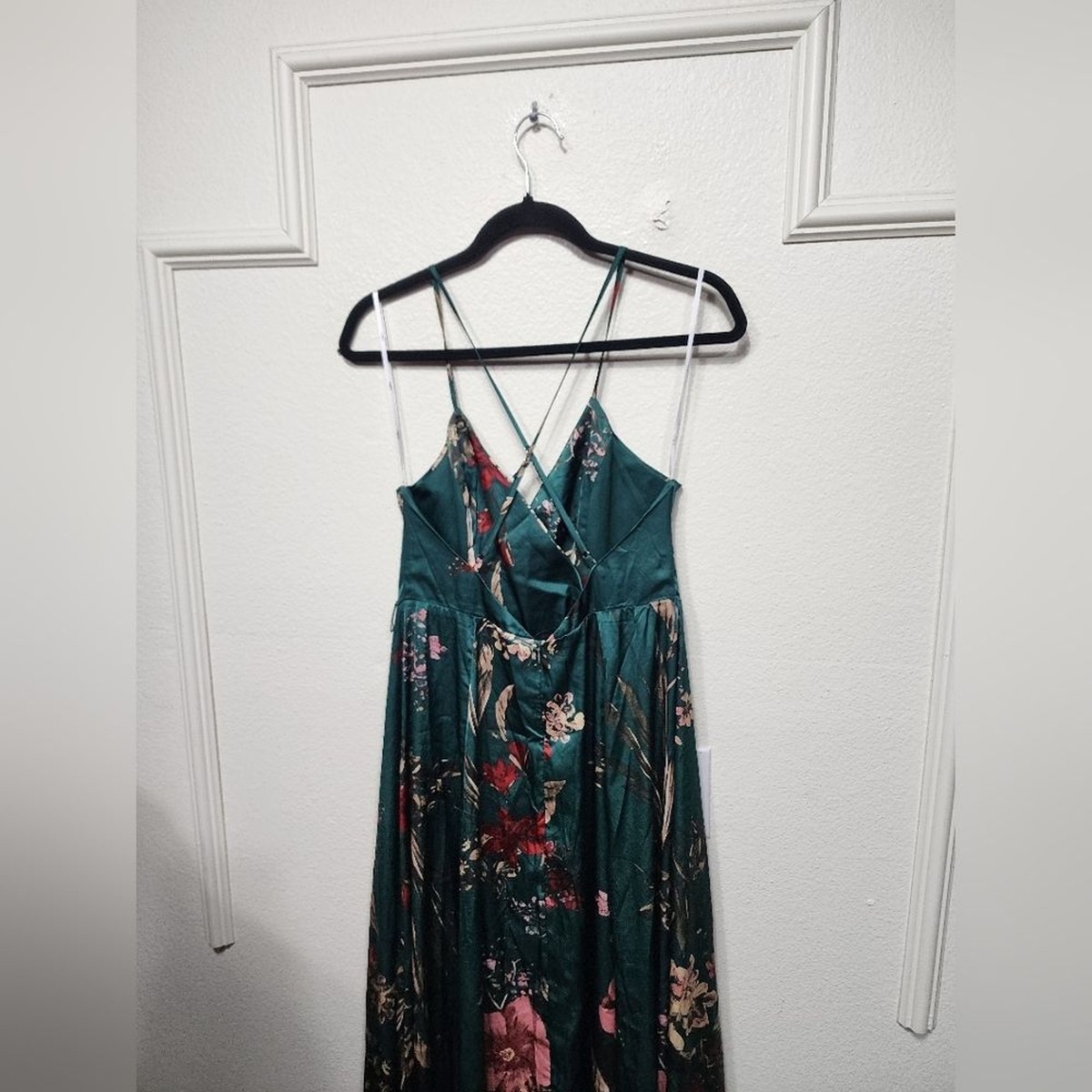 Lulu's Still the One Emerald Green Floral Print Satin Maxi Dress L Wedding  Party | eBay