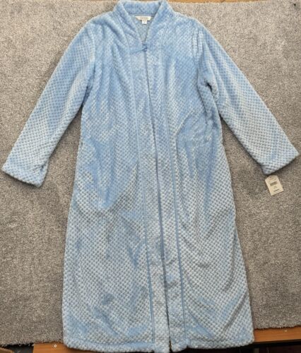 Celestial Dreams Womens Large Blue Plush Zip Front Robe Pockets Soft Cozy Warm