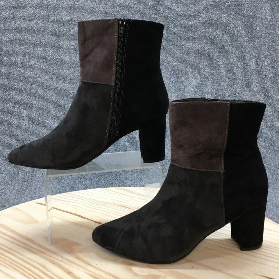 Rialto Botas Mujer 9.5 M Mora Botines Negro Cremallera Lateral Tacón Punta Foto 2 de 4