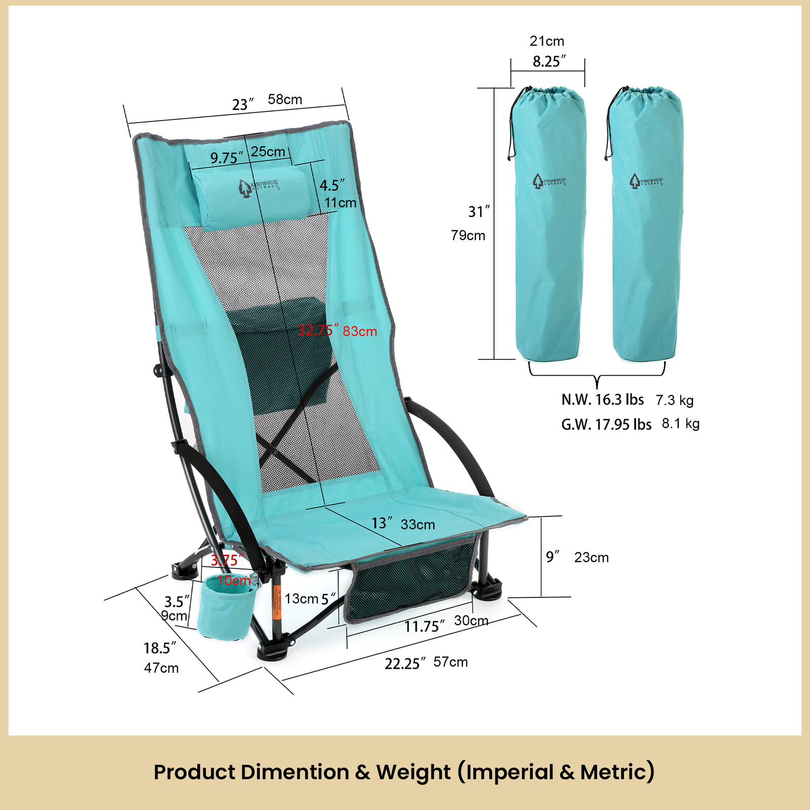2PC Low Sitting 20° Reclinable Folding Beach Chair w/ Headrest Foam Armrest Blue