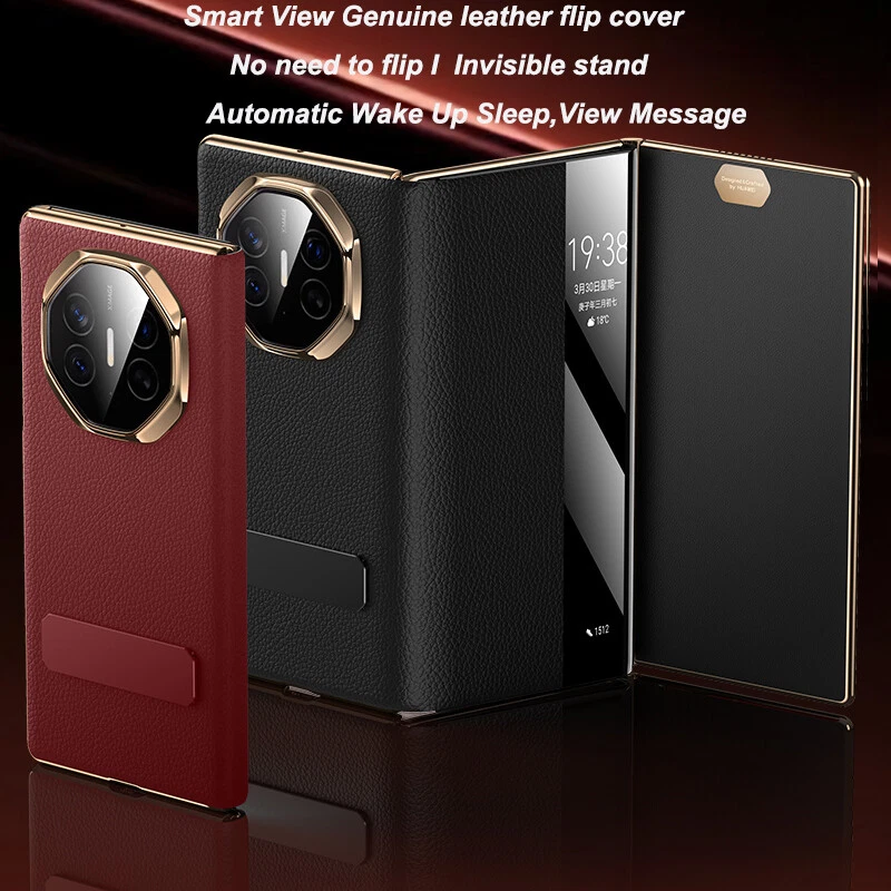 Luxury Smart View Genuine leather Flip Stand Case For Huawei Mate