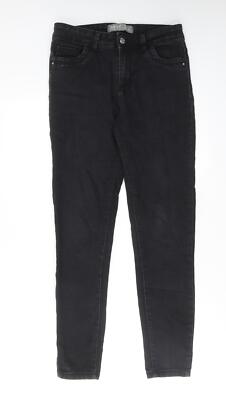 Denim & Co. Skinny Damenjeans schwarz Baumwolle Größe 12 L29 mit normalem Reißverschluss