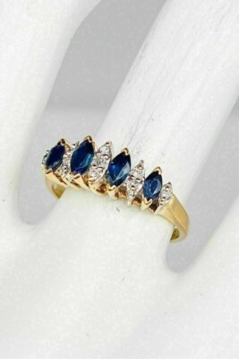 2 CT Marquise Sapphire & Diamond Simulated Engagement Ring 14K Yellow Gold Over