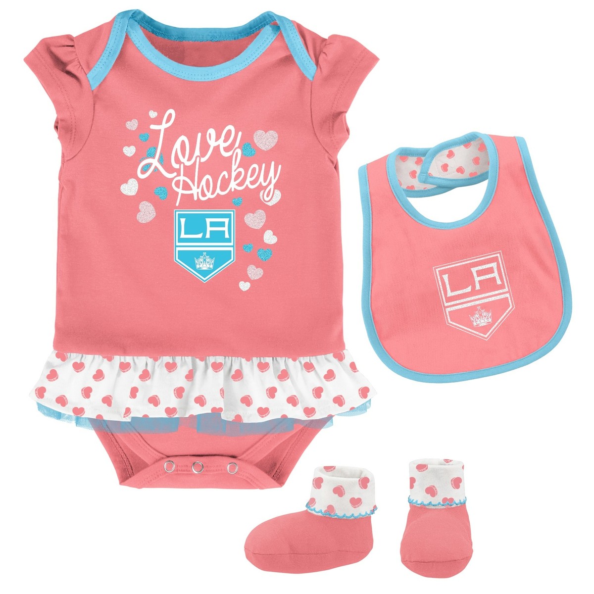 Outerstuff NHL Infant Girls Los Angeles Kings Pink Love Hockey Creeper Set