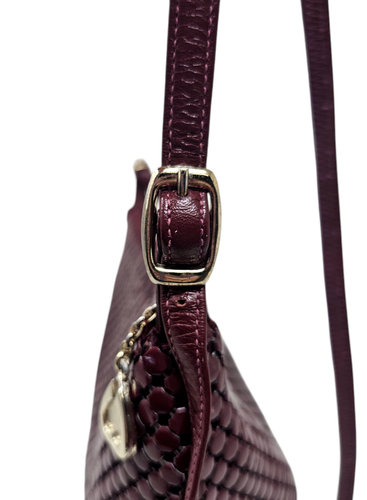 Vtg WHITING and DAVIS Purse Burgundy Metal Mesh Leather Strap Heart Zip Pull Bag - Picture 4 of 7