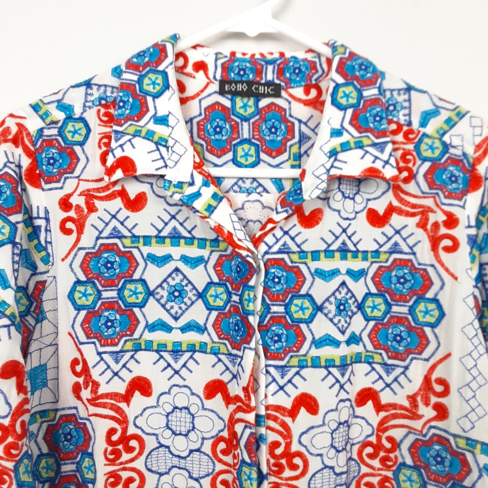 BOHO CHIC Embroidered Button Down Tunic Shirt Sz L - image 2