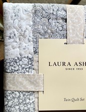 Laura Ashley Celina Patchwork Unwashed Cotton TWIN Size Quilt  Sham Set