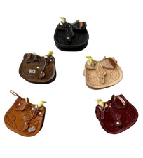 5 PIECE WHOLESALE ,HAND TOOLED LEATHER SMALL SADDLE BAG , CROSSBODY, 4" X 5" 