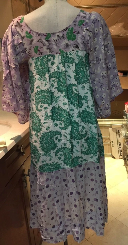 Gilliland Boho Multi Color Silk Patchwork Dress sz M Vintage! Women's - Image 2 of 4