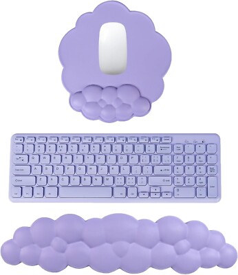 Cloud Keyboard Wrist Rest and Mouse Pad with Wrist Support Set, Ergonomic Purple