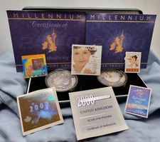 Year 2000 Solid Gold Silver Coin Millennium Royal Mint Queen Sterling 1999 Old