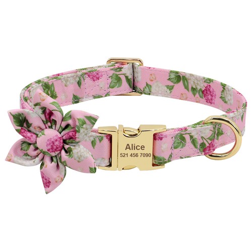 Floral Personalized Dog Collar with Leash Custom Engraved Name ID Number Buckle - Bild 27 von 31