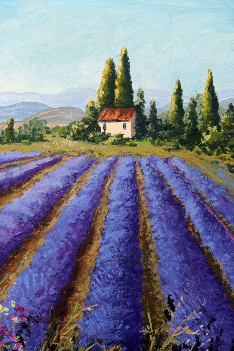 Provence Landscape Original Art Acrylic Lavender Fields Original