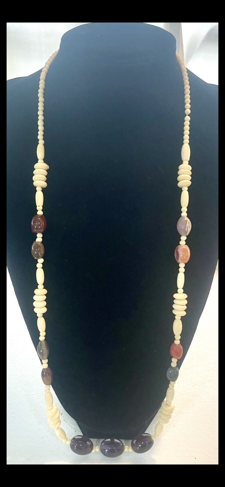 Vintage Crystal Beaded Bone Statement Necklace - image 8