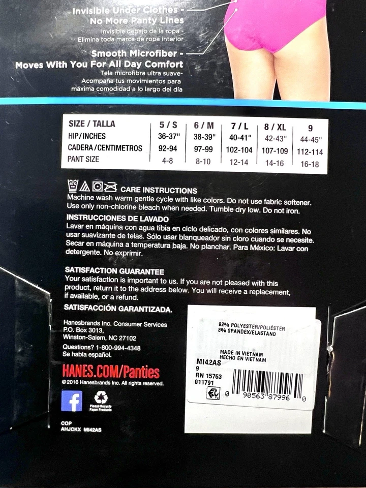 Bikinis Hanes X-Temp comodidad constante para mujer bragas ropa interior 4 pares talla 2XL Foto 3 de 3