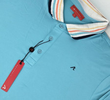 NEW Redvanly Mael Performance Polo Men's Size Large Aqua Blue Striped Collar NWT