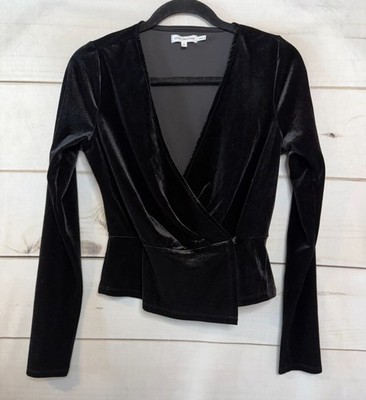Good American Black Velvet Long Sleeve Top Sz 1 Perf for Holidays Chic Classy
