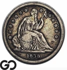 1838 Seated Liberty Dime *Scarce Large Stars Variety* XF Better Date!