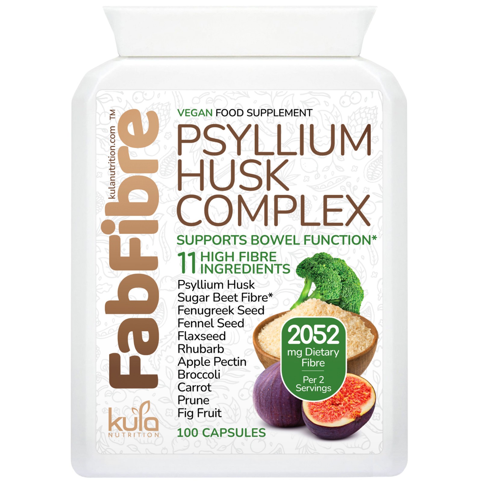 FabFibre - Psyllium Husk Complex - Dietary Fibre Supplement - 100 Vegan Capsules
