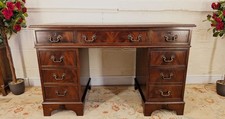 Vintage Mahogany Leather Top 8 Drawer Kneehole Desk