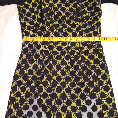 Milly Elise Sleeve Dress Silk Sheer Polka-dot Yellow Glam Twee Mod Cocktail Sz 4 - Picture 8 of 16