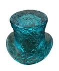 Vintage Fenton Turquoise Blue Daisy & Button Glass Top Hat Vase Retro 2.5" MCM