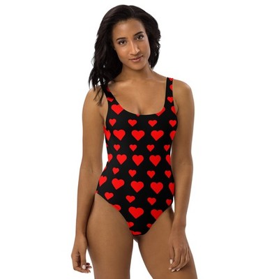 Badeanzug Damen Herz Muster Schwarz Rot | Sustainable Swimwear | Einteiler