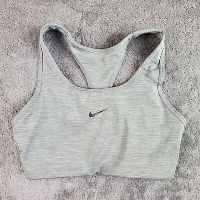 Nike Sports Bra Womens S Gray Swoosh Logo Running Yoga Training Gym BV3636