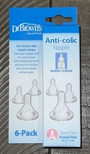 Dr Brown's Anti Colic Baby Bottle Nipple 6 Pack Narrow Preemie Flow Nipples New