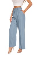 Funyyzo Damen Hose High Waist Weites Bein Hellblau L