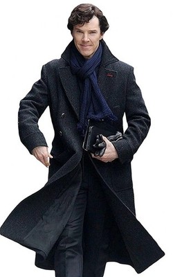 Men's Sherlock Holmes Benedict Cumberbatch Detective Black Wool Trench Coat