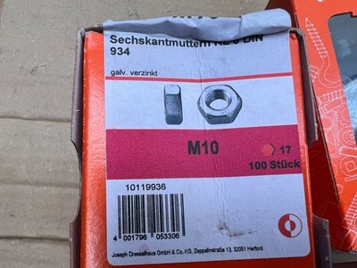 Dresselhaus Mutter M10 verzinkt 100Stück Sechskantmutter DIN934 / Aktion Cont10