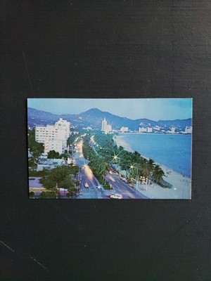 Vintage Acapulco Mexico Bay View at Twilight UNUSED  Postcard 