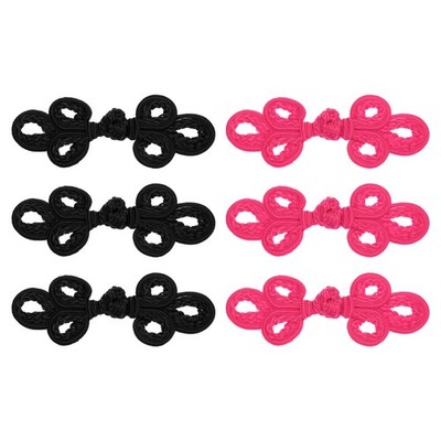 6pcs Chinese Knots Frog Buttons Closure Dark Rose/Black Sewing Fasteners
