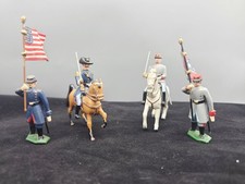 6 Pc VINTAGE LEAD UNION CIVIL WAR SOLDIER General FIGURES Flag Bearers Horses