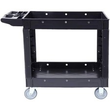 Utility Service Cart, 2 Shelf 550 LBS. Heavy Duty Plastic Rolling Utility Cart,