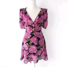 THE KOOPLES Winter Peonies Floral Print Short Sleeve Ruffled Mini Dress Size 1