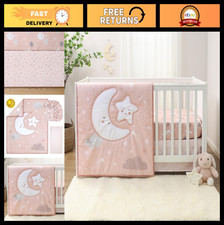 3-Piece Baby Girl Crib Bedding Set - Pink Quilt, Sheet  Skirt for Nursery